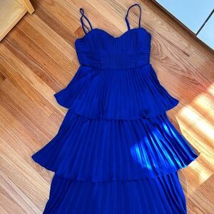 Lulus Cascading Crush Cobalt Blue Tiered Bustier Midi Dress